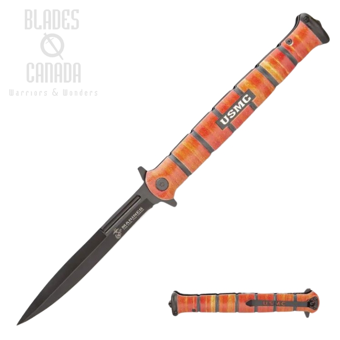 UC USMC Colossal Geritage Stiletto Flipper Folding Knife, Assisted Opening, UC3405